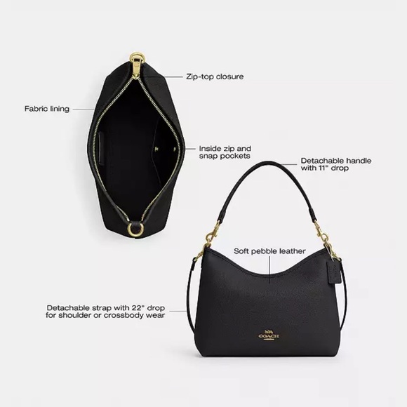 Coach Black Pebbled Leather Shoulder Bag Laurel - Picture 9 of 10